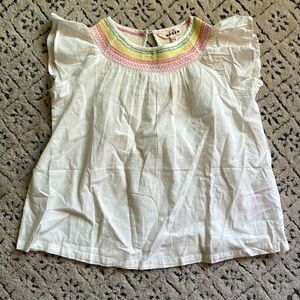 NWT Mini Boden Kids' Smocked Yoke Cotton Top in Ivory Rainbow Smocking Sz 11-12
